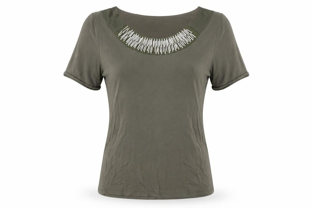 Viyella Womens Green Beaded Boat Neck Viscose T-Shirt Size S