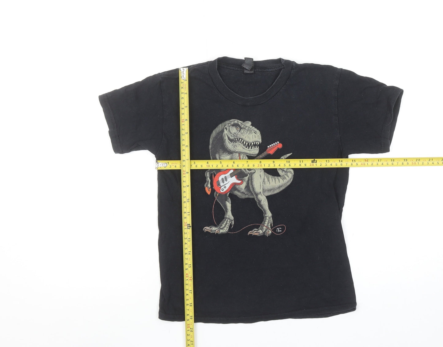 Gildan Boys Black Dinosaur Guitar Graphic T-Shirt Size S