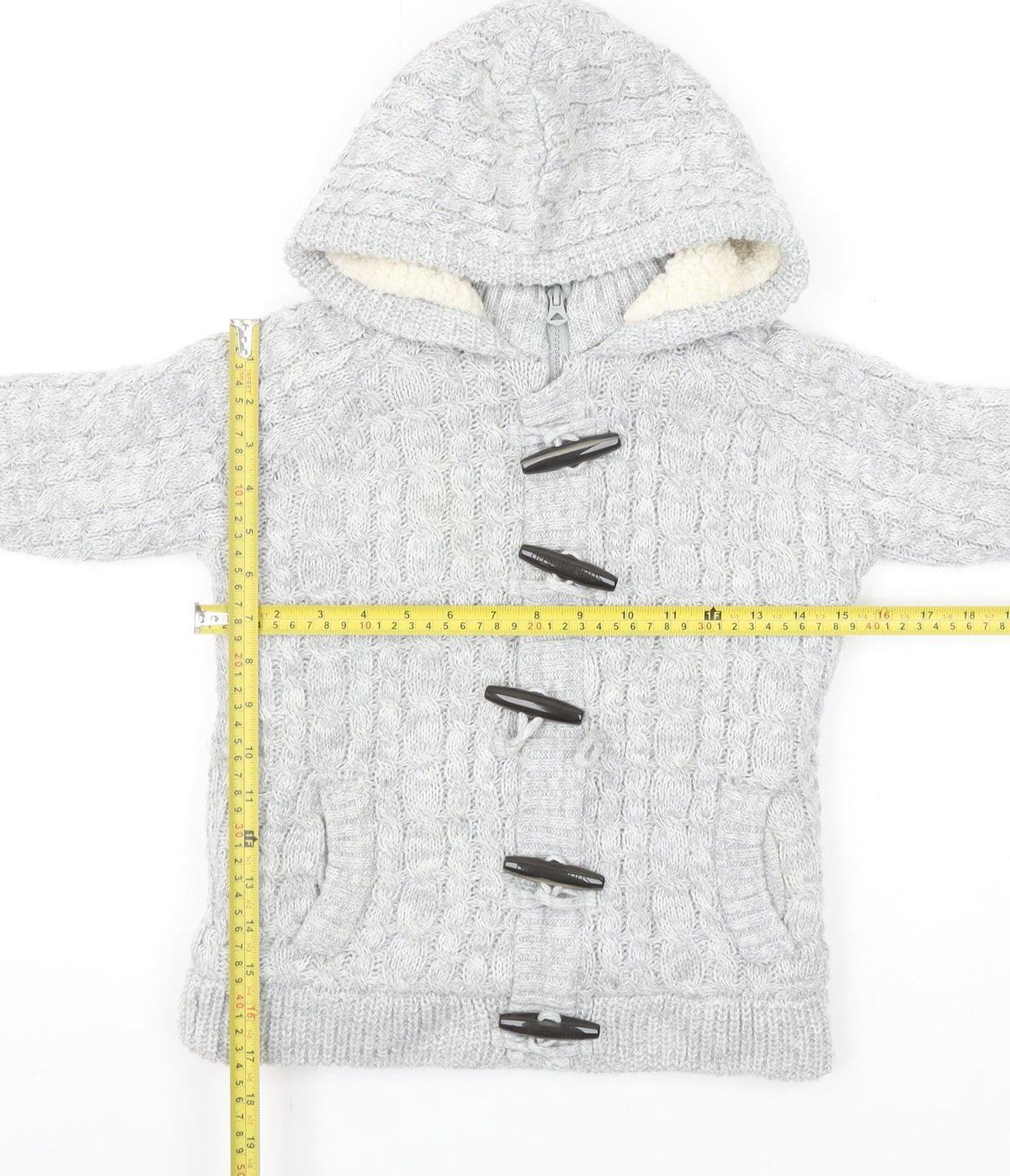 SoulCal & Co Boys Grey Hooded Cable-Knit Cardigan 9-10 Years Toggle Zip Warm