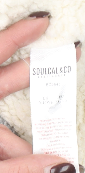 SoulCal & Co Boys Grey Hooded Cable-Knit Cardigan 9-10 Years Toggle Zip Warm