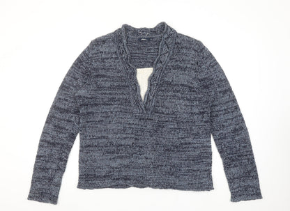 Dash Women's Blue Chunky Knit V-Neck Jumper Size 16