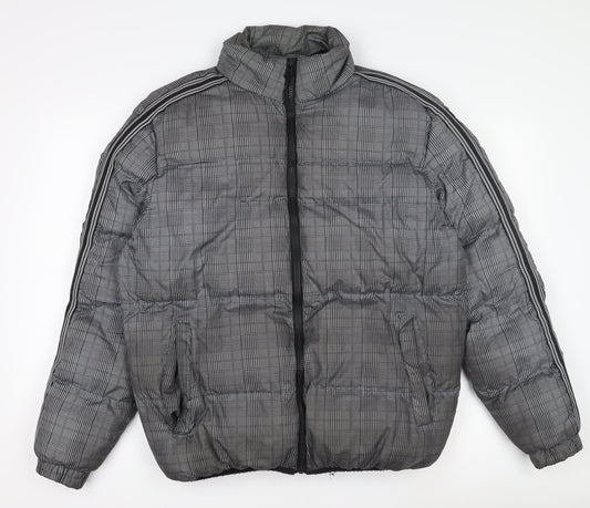 Brave Soul Men's Grey Check Puffer Jacket M Winter Polyester Zip Up