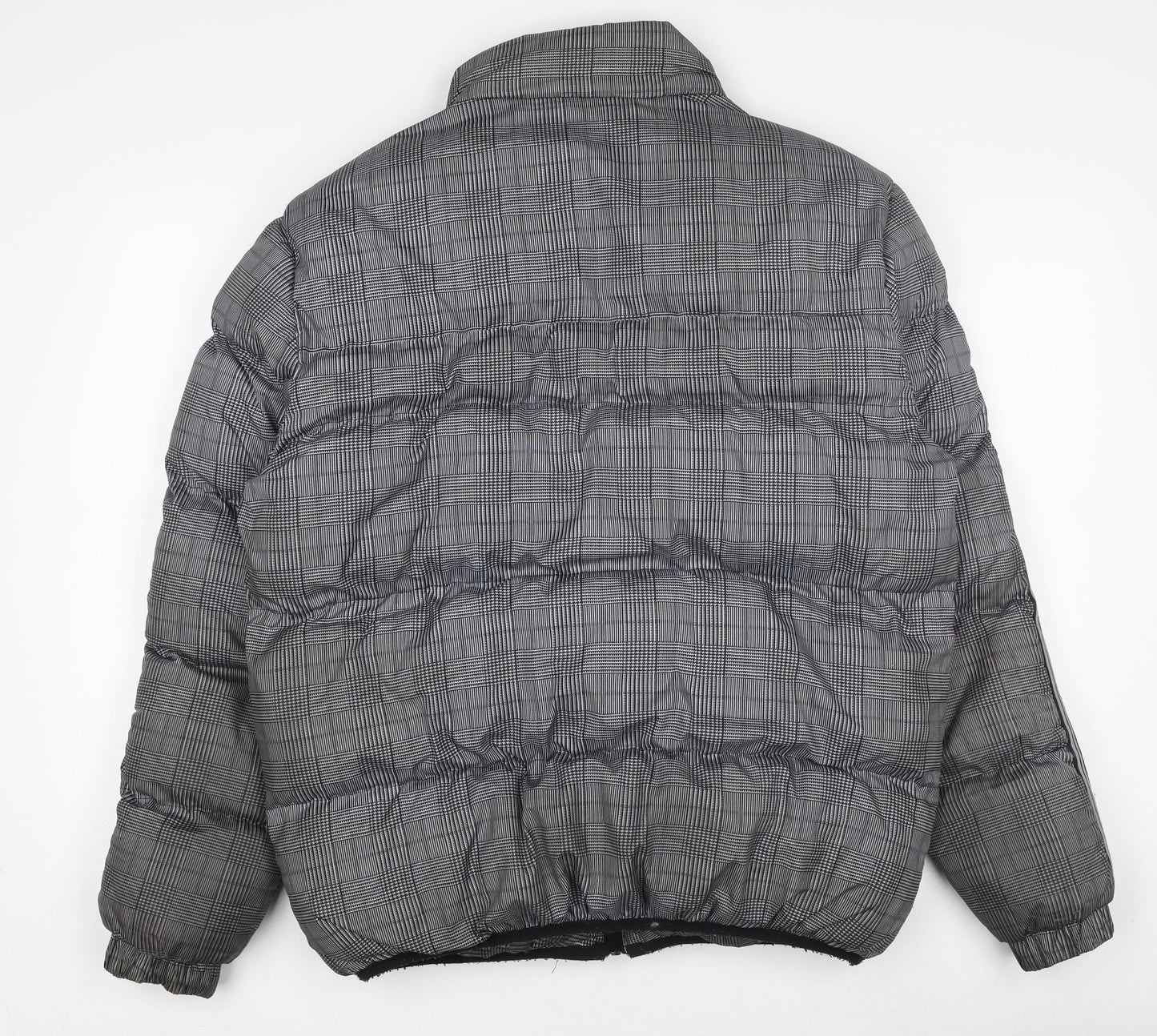 Brave Soul Men's Grey Check Puffer Jacket M Winter Polyester Zip Up
