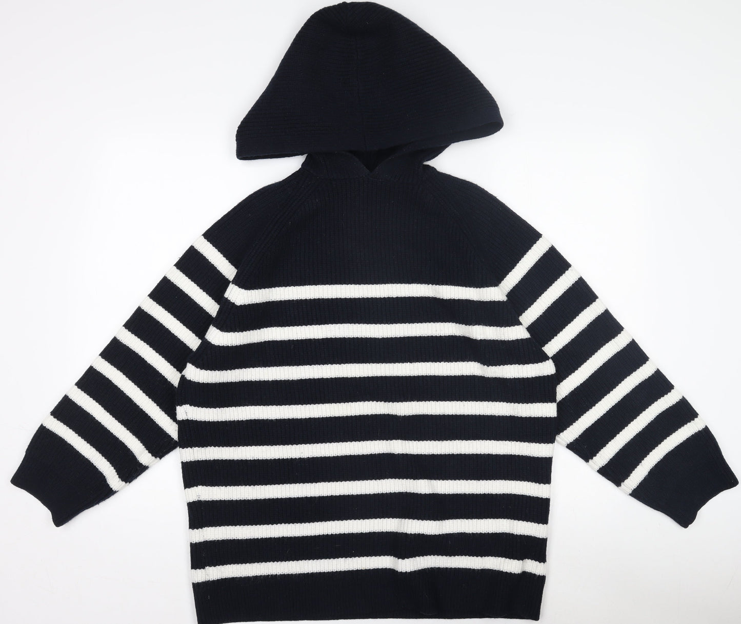 Zara Women Black & White Striped Hooded Knit Jumper Size S