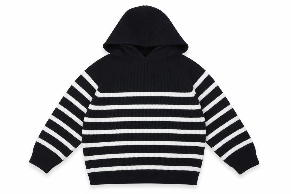 Zara Women Black & White Striped Hooded Knit Jumper Size S