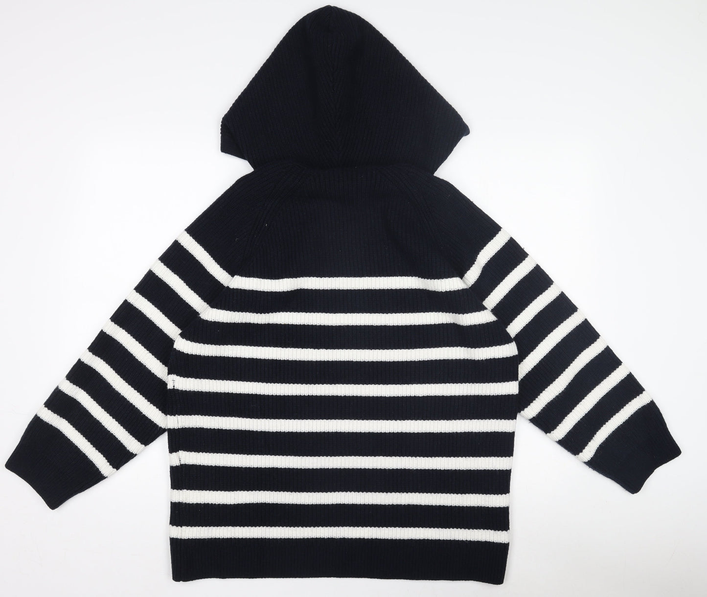 Zara Women Black & White Striped Hooded Knit Jumper Size S