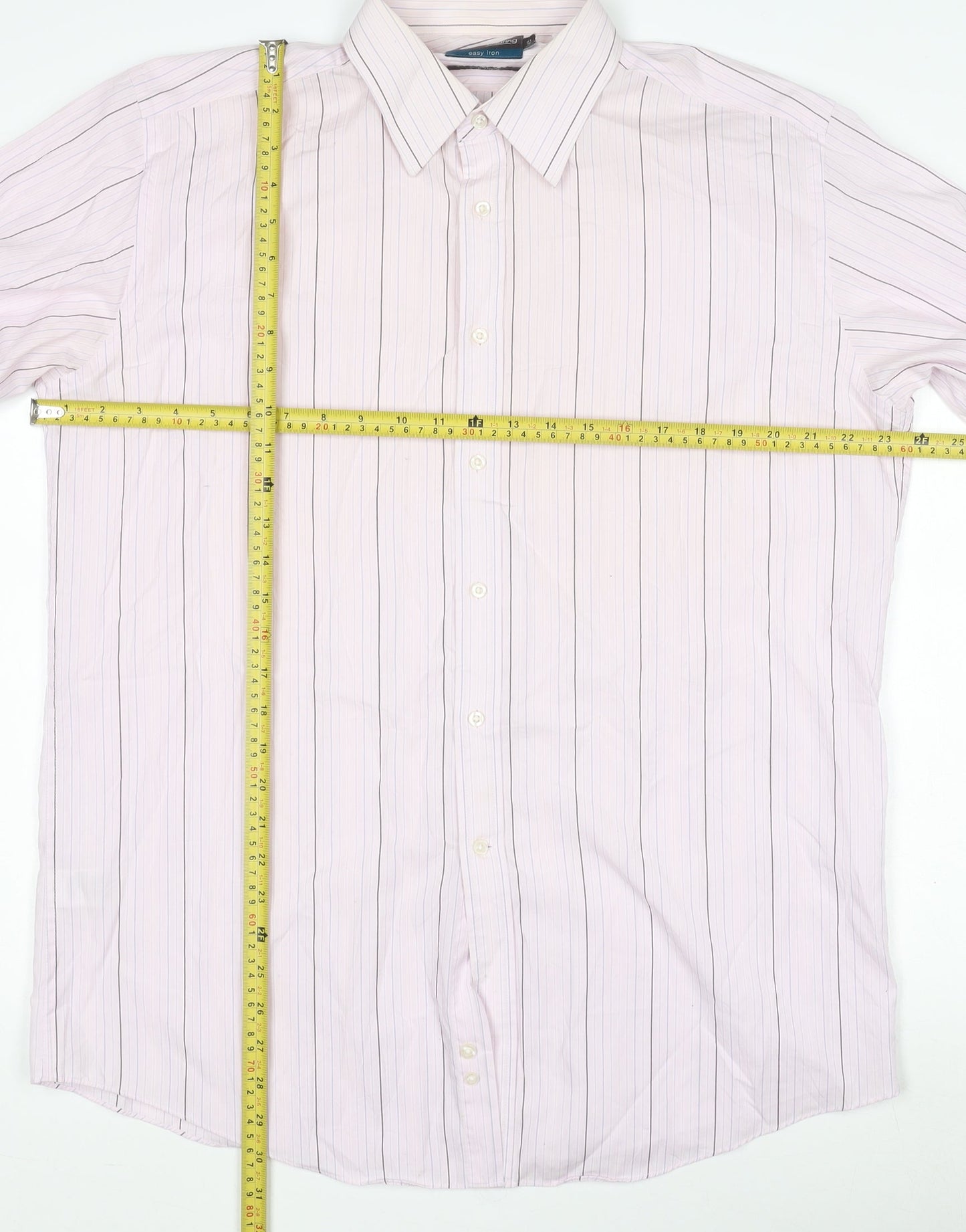 Marks and Spencer Men's Pink Striped Long Sleeve Regular Fit Dress Shirt 16in Collar