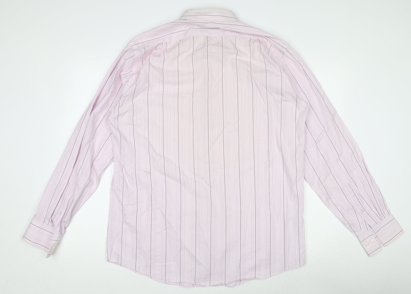 Marks and Spencer Men's Pink Striped Long Sleeve Regular Fit Dress Shirt 16in Collar