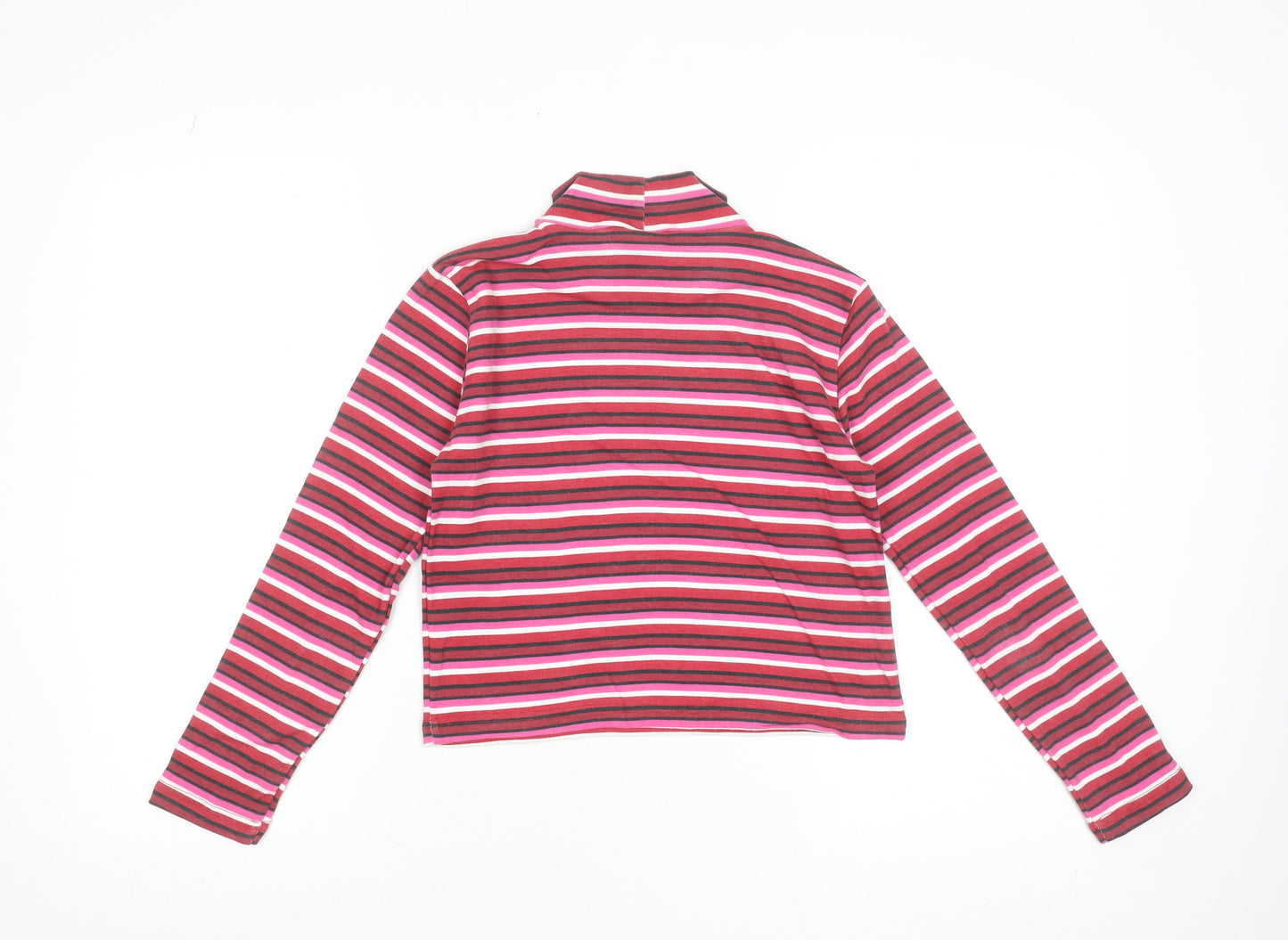 Beyond Retro Women's Red Striped Roll Neck Cropped Jersey Long Sleeve T-Shirt Size M