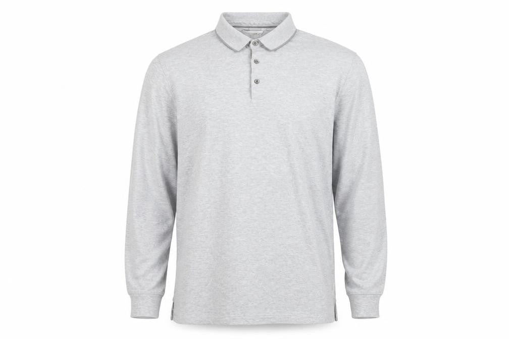Marks & Spencer Men's Grey Long Sleeve Cotton Polo Shirt XL