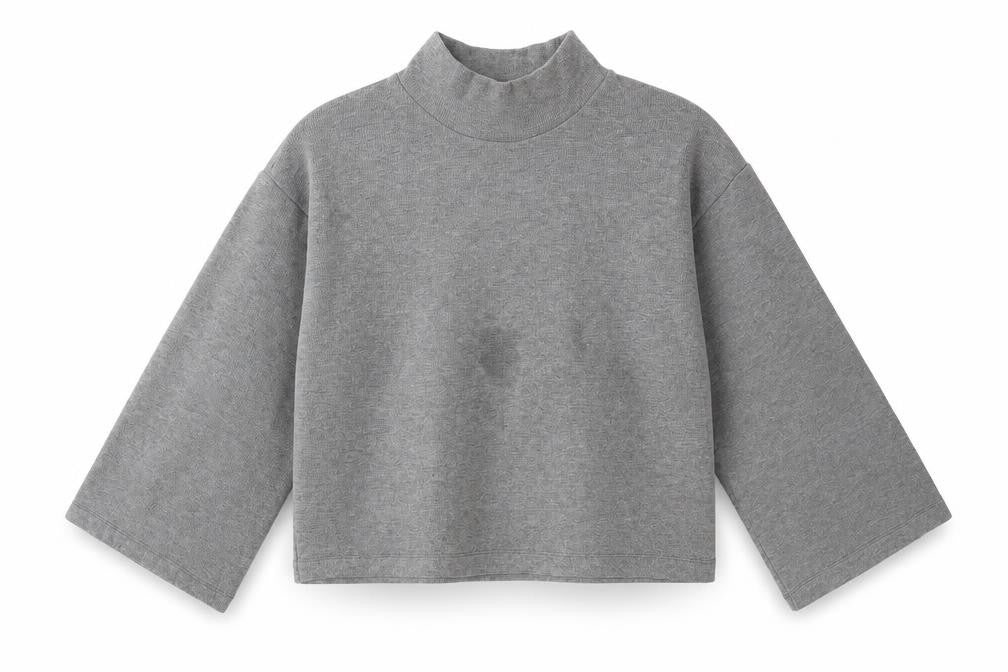 Front view of ASOS Design Women’s Grey Cropped Mock Neck Long Sleeve Top, size S
