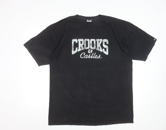 Crooks & Castles Men's Black XL Graphic Crew Neck Cotton T-Shirt