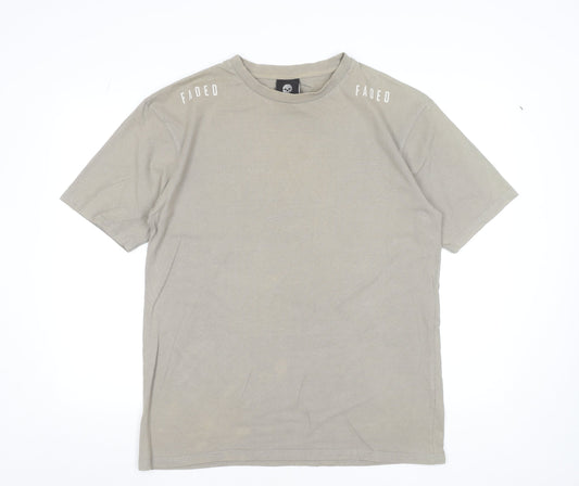 Faded Men’s Beige Graphic Print Cotton Crew Neck T-Shirt Size M