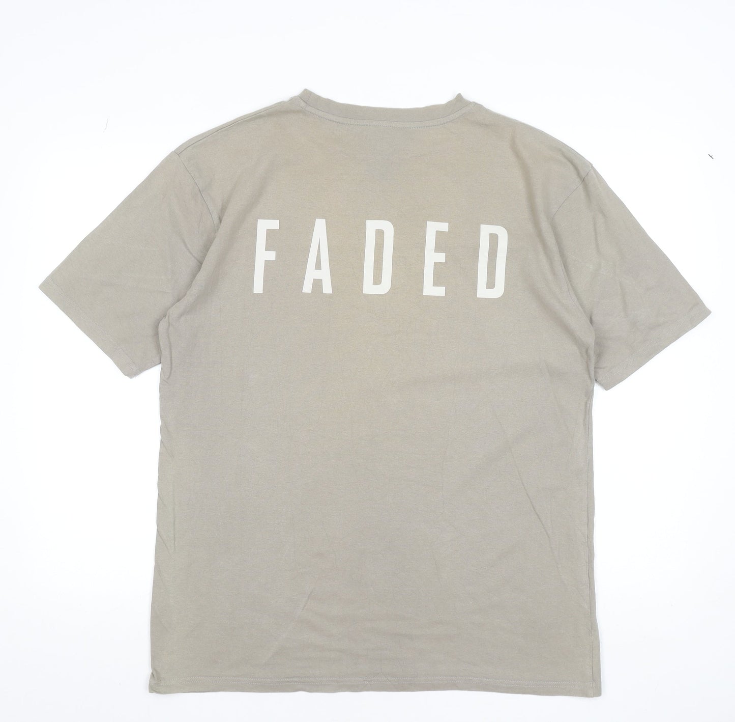 Faded Men’s Beige Graphic Print Cotton Crew Neck T-Shirt Size M