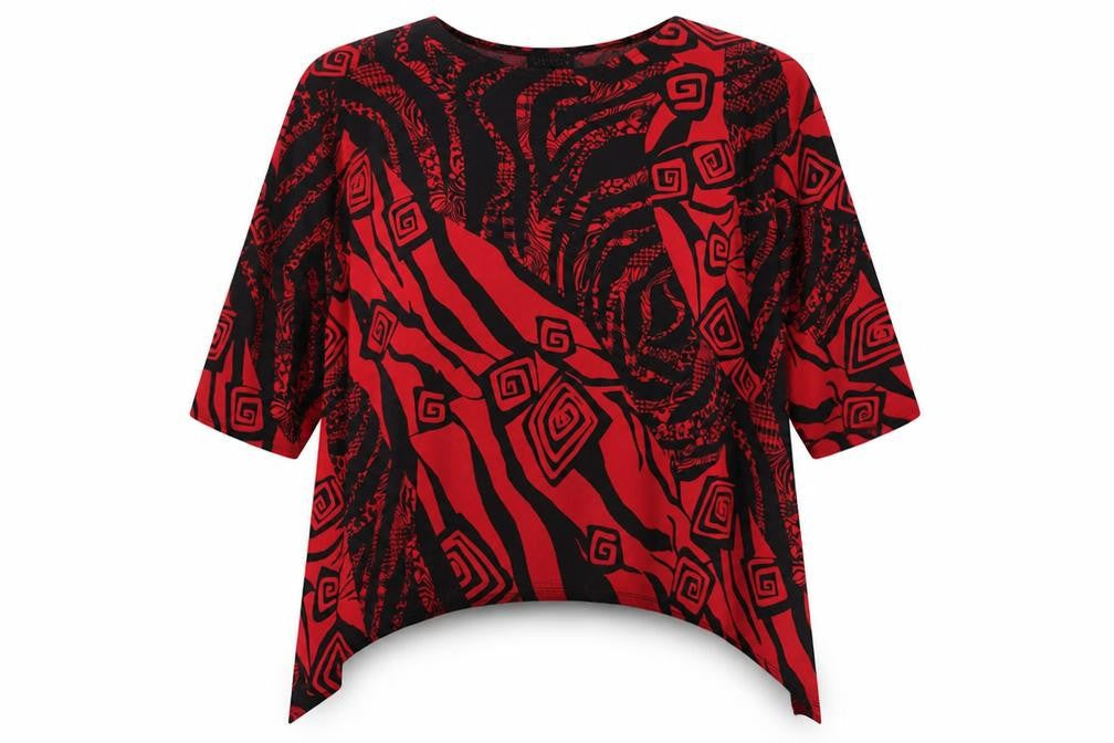 Saloos Women's Red Black Geometric Tunic Blouse Size 22