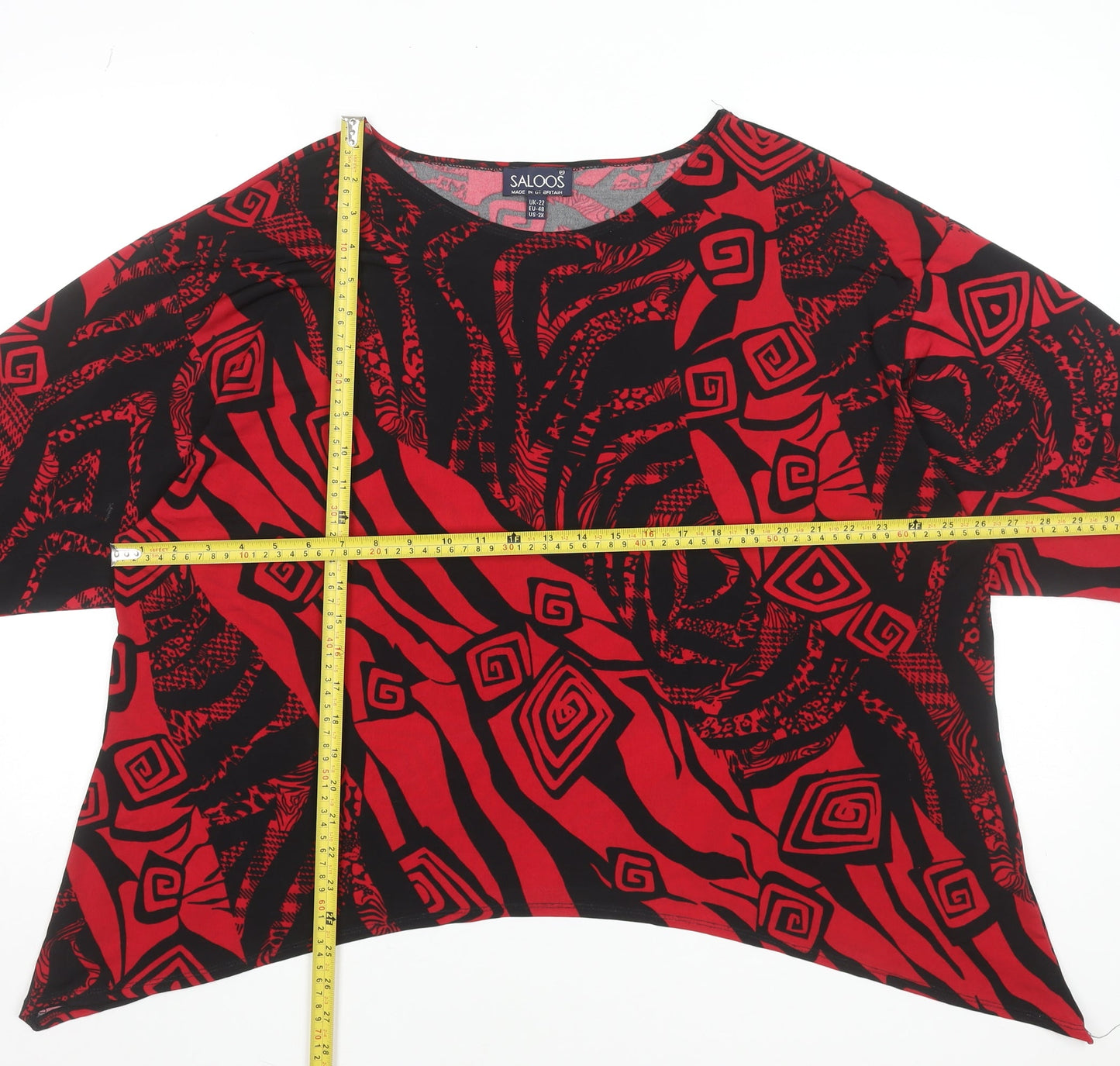 Saloos Women's Red Black Geometric Tunic Blouse Size 22