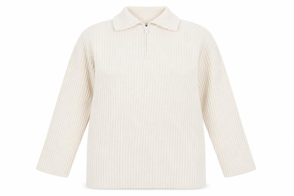 Threadbare Women Beige Collared Half Zip Ribbed Knit Jumper Size 12