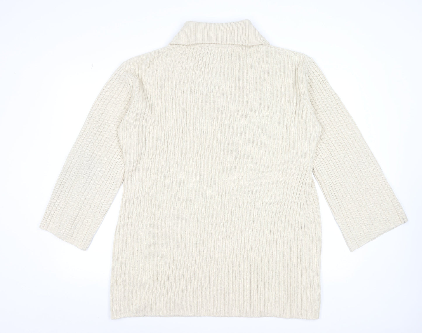 Threadbare Women Beige Collared Half Zip Ribbed Knit Jumper Size 12
