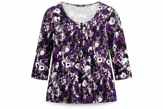 Marks and Spencer Women Purple Floral 3/4 Sleeve Scoop Neck Tunic Top UK 16