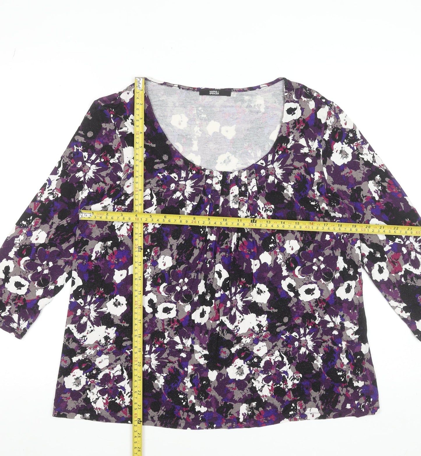 Marks and Spencer Women Purple Floral 3/4 Sleeve Scoop Neck Tunic Top UK 16