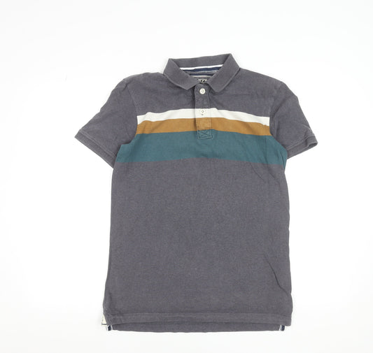 FatFace Men's Grey Striped Cotton Polo Shirt Size XS