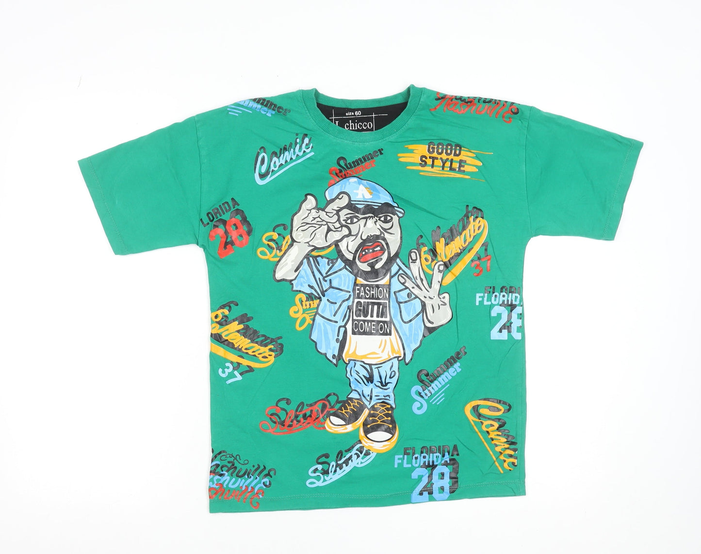 L.chicco Boys Green Hip Hop Graphic Print Cotton T-Shirt 12 Years