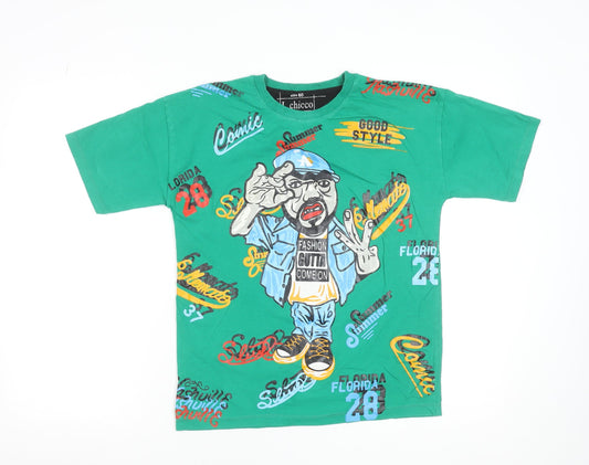 L.chicco Boys Green Hip Hop Graphic Print Cotton T-Shirt 12 Years