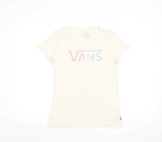 Vans Womens Ivory Short Sleeve Basic Cotton T-Shirt Size M