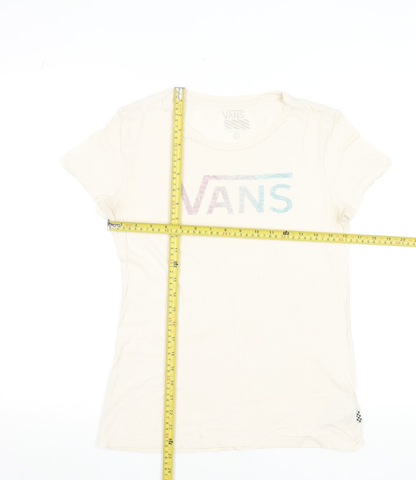 Vans Womens Ivory Short Sleeve Basic Cotton T-Shirt Size M