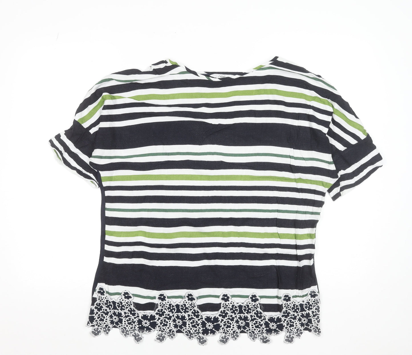 Next Women’s Multicoloured Striped Lace Hem Short Sleeve Blouse Size 14