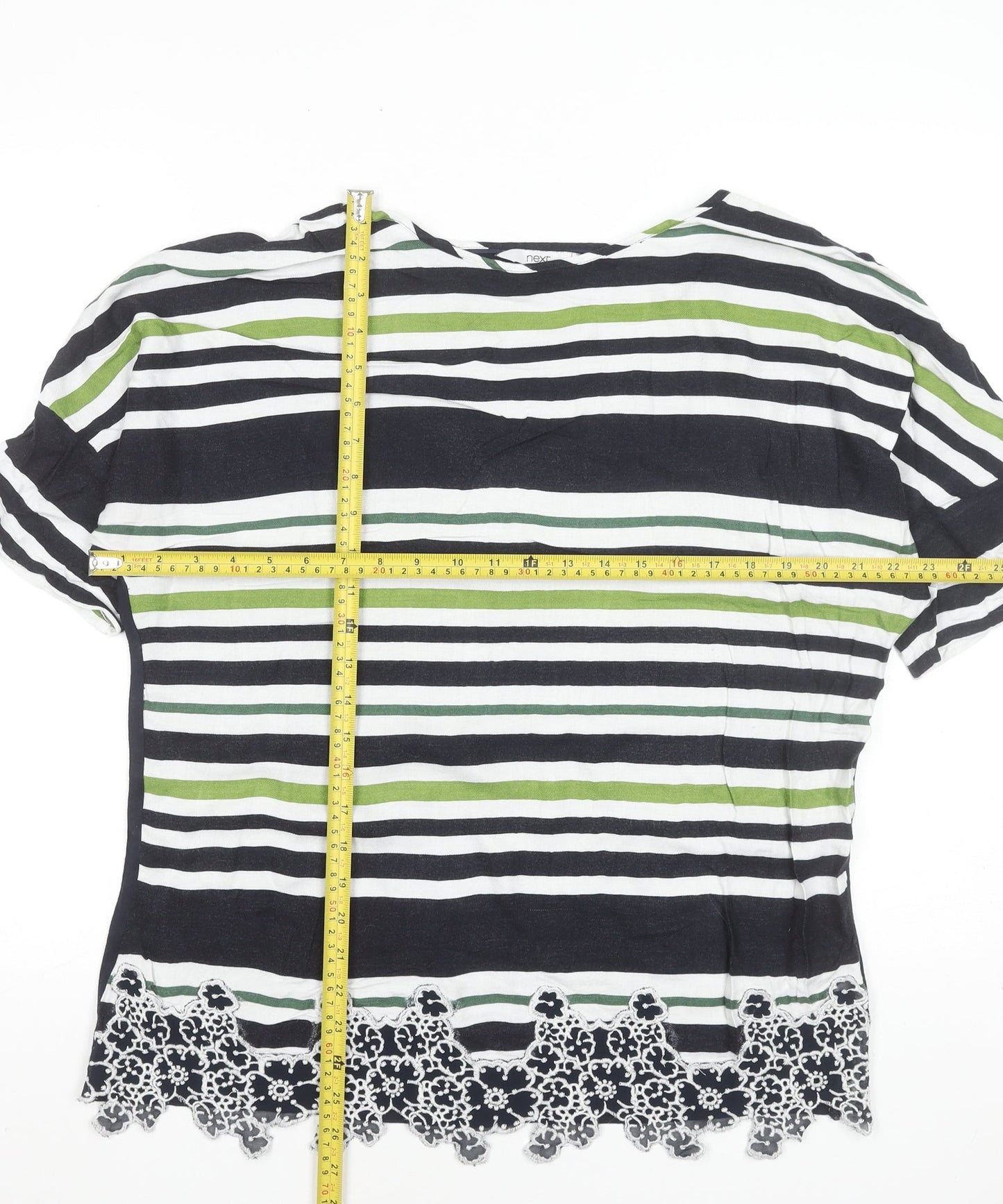 Next Women’s Multicoloured Striped Lace Hem Short Sleeve Blouse Size 14