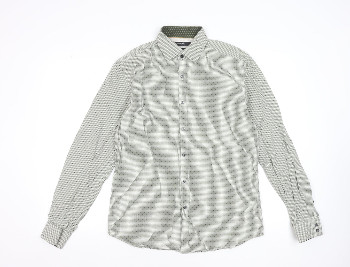 Marks and Spencer Men's Green Check Cotton Dress Shirt Medium
