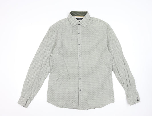 Marks and Spencer Men's Green Check Cotton Dress Shirt Medium