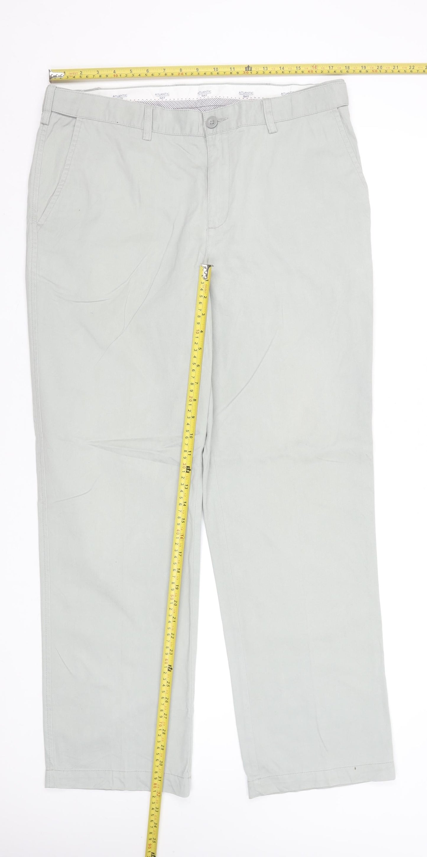 BHS Men’s Grey Chino Trousers 36W 31L Cotton Regular Fit