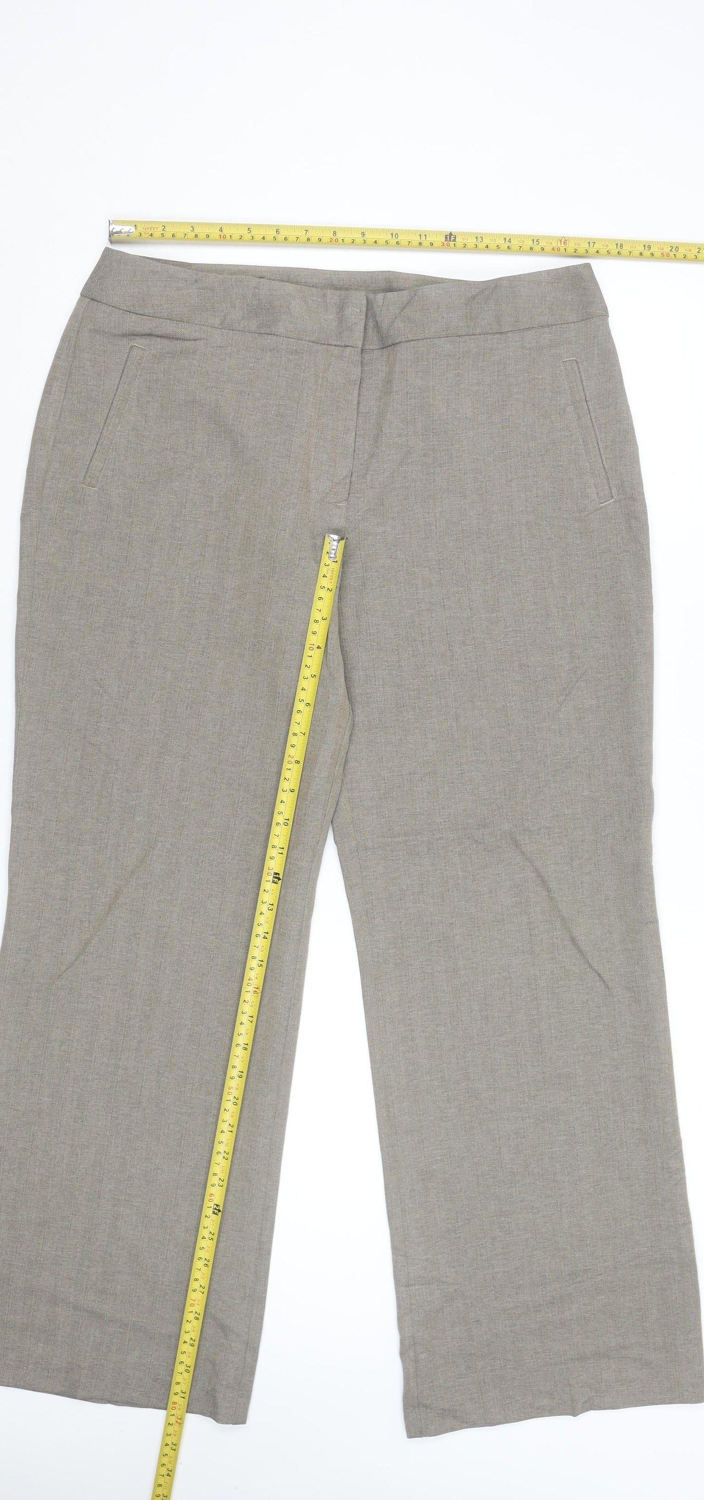 Marks and Spencer Women Beige Straight Leg Trousers Size 16 Polyester Workwear
