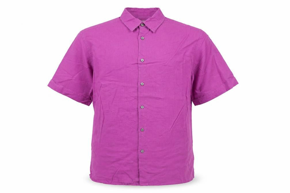 Marks & Spencer Men's Purple Linen Blend Short Sleeve Button-Up Shirt L 41-43"