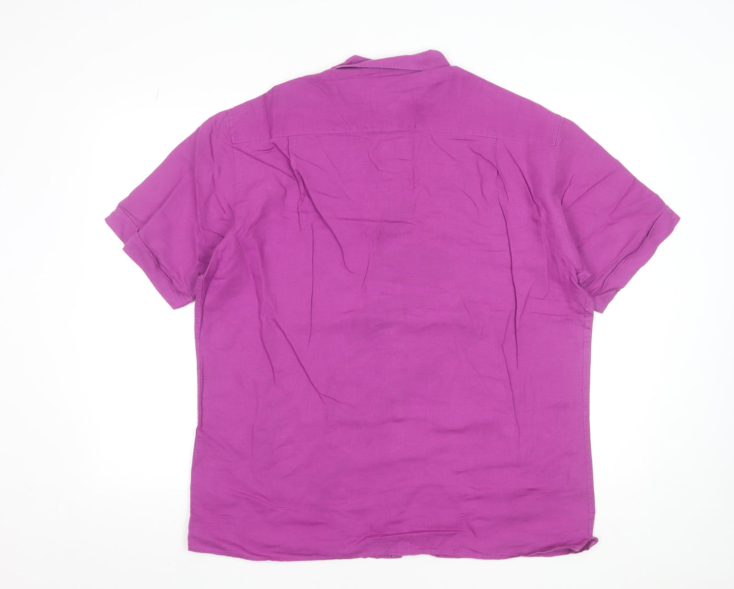 Marks and Spencer Men's Purple Linen Blend Short Sleeve Button-Up Shirt L 41-43"