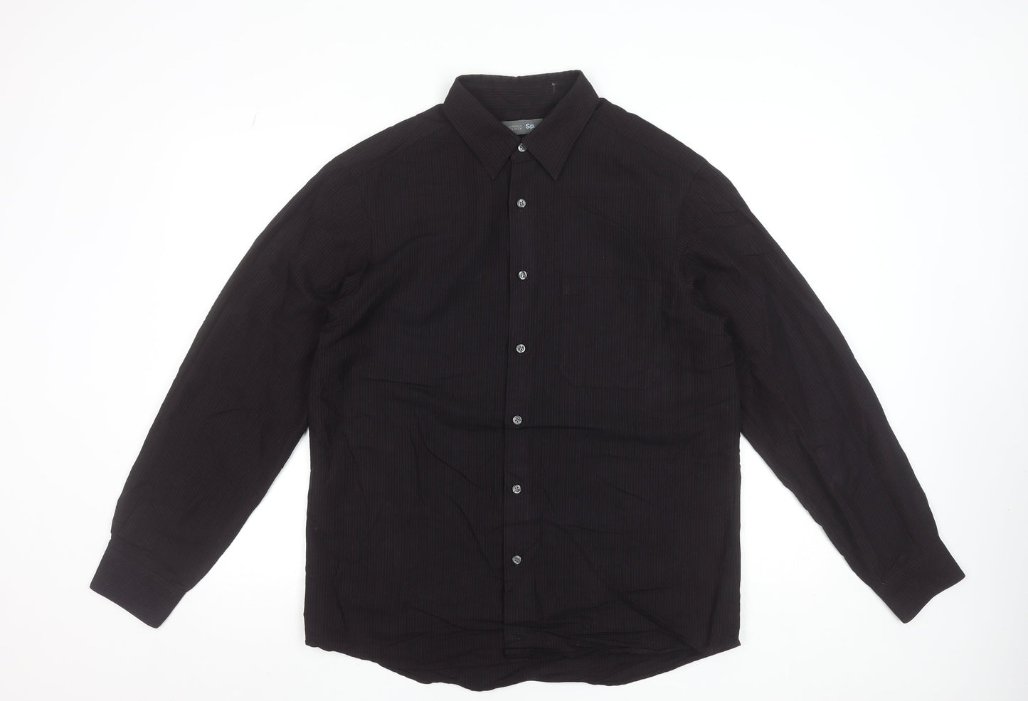Marks and Spencer Men's Black Striped Viscose Blend Long Sleeve Dress Shirt M