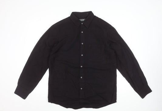 Marks and Spencer Men's Black Striped Viscose Blend Long Sleeve Dress Shirt M