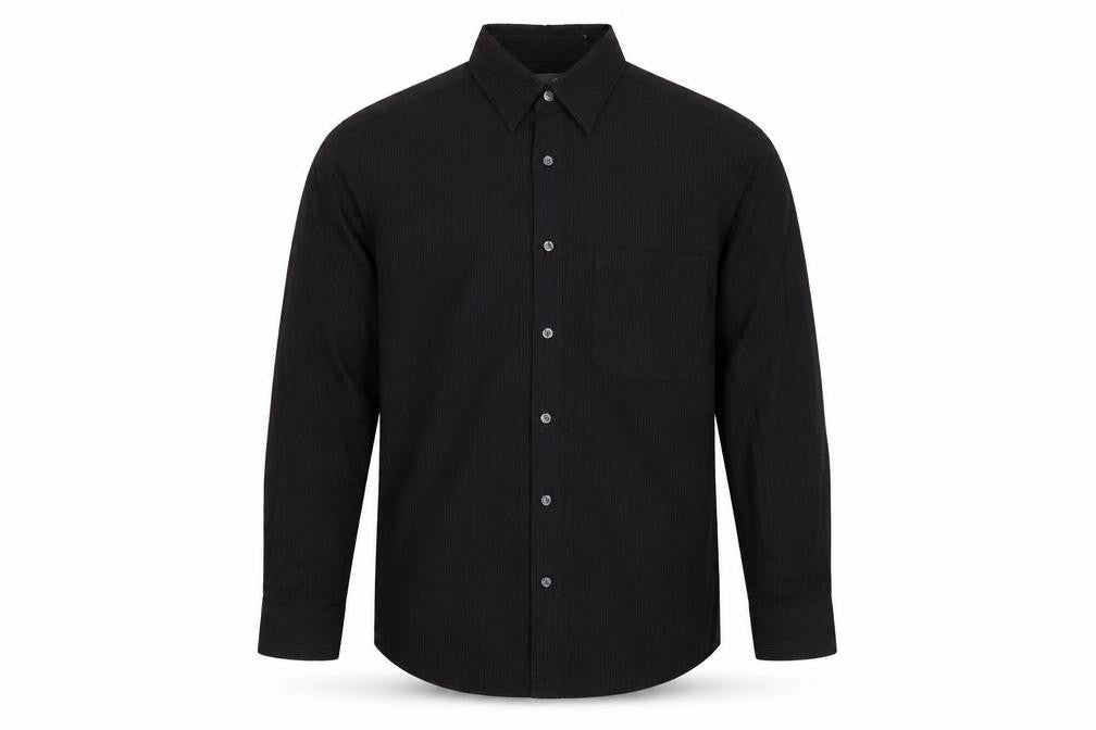 Marks & Spencer Men's Black Striped Viscose Blend Long Sleeve Dress Shirt M