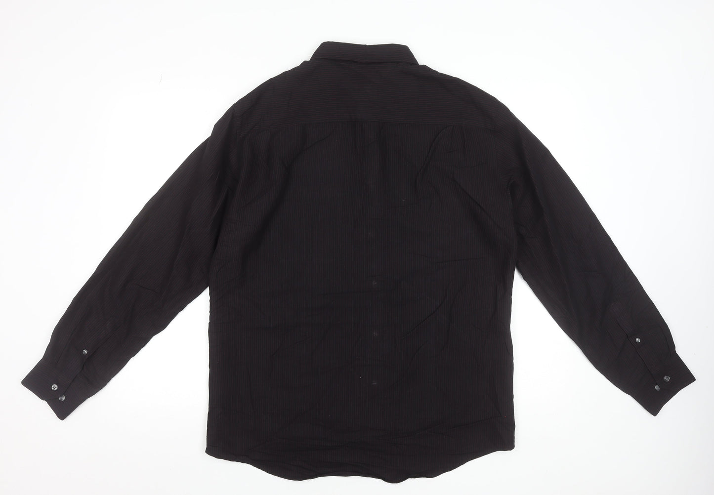Marks and Spencer Men's Black Striped Viscose Blend Long Sleeve Dress Shirt M