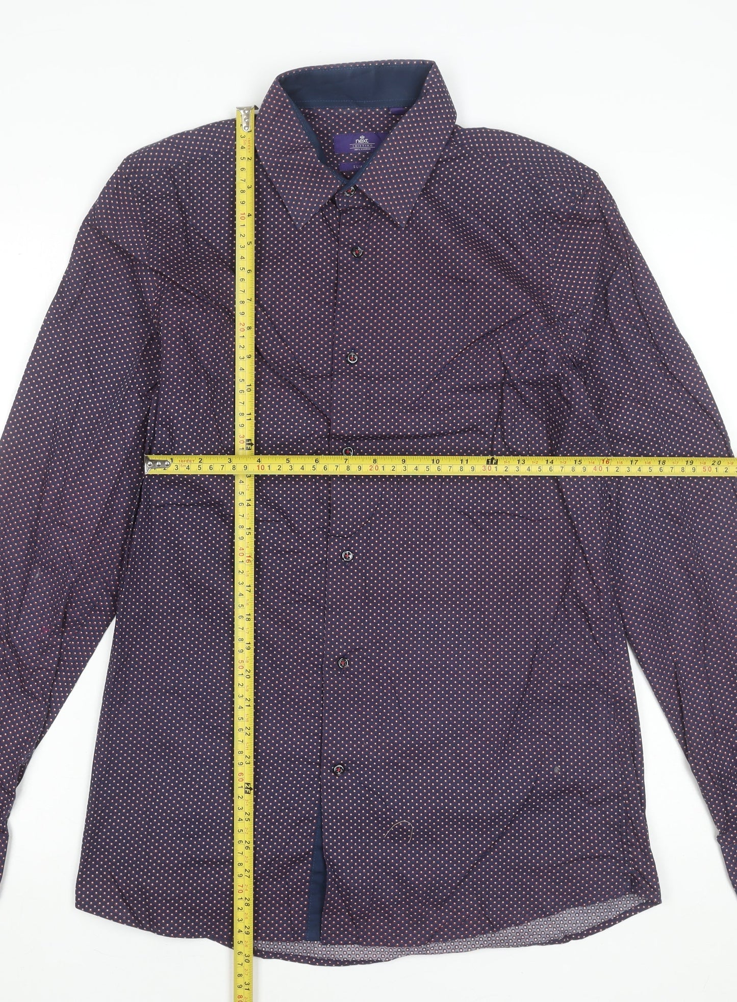 Next Men's Purple Geometric 39cm Regular Fit Cotton Formal Shirt