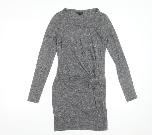 Topshop Women Grey Bodycon Ruched Jersey Dress Size 6