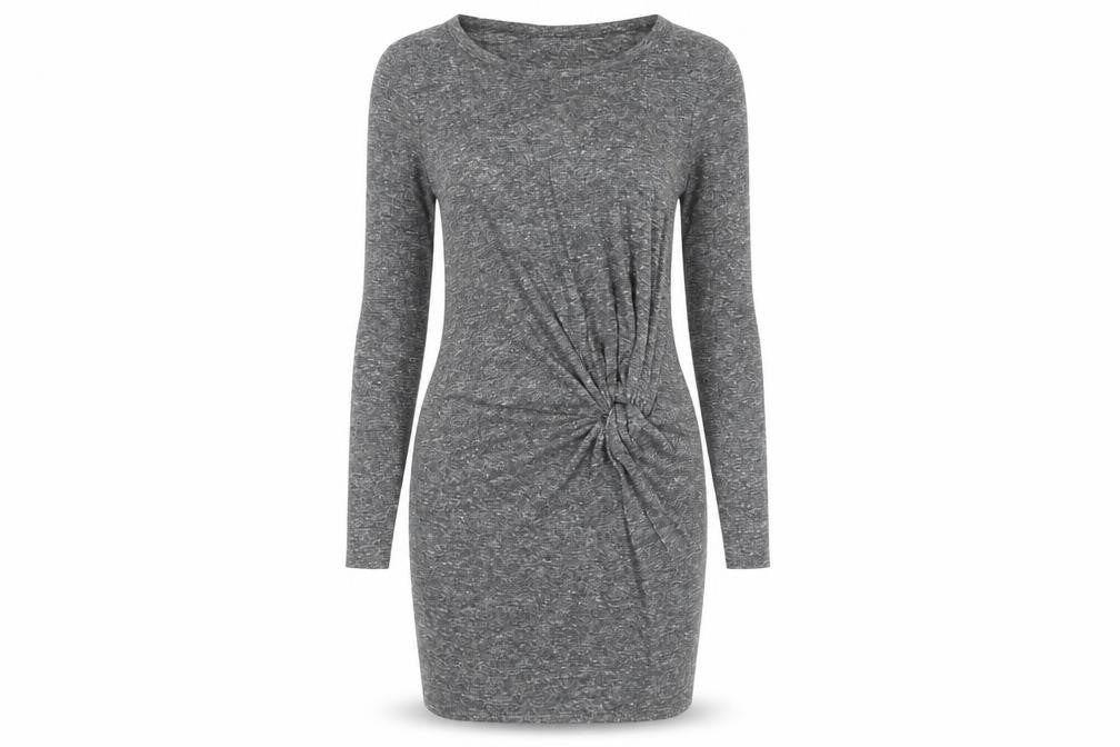 Topshop Women Grey Bodycon Ruched Jersey Dress Size 6