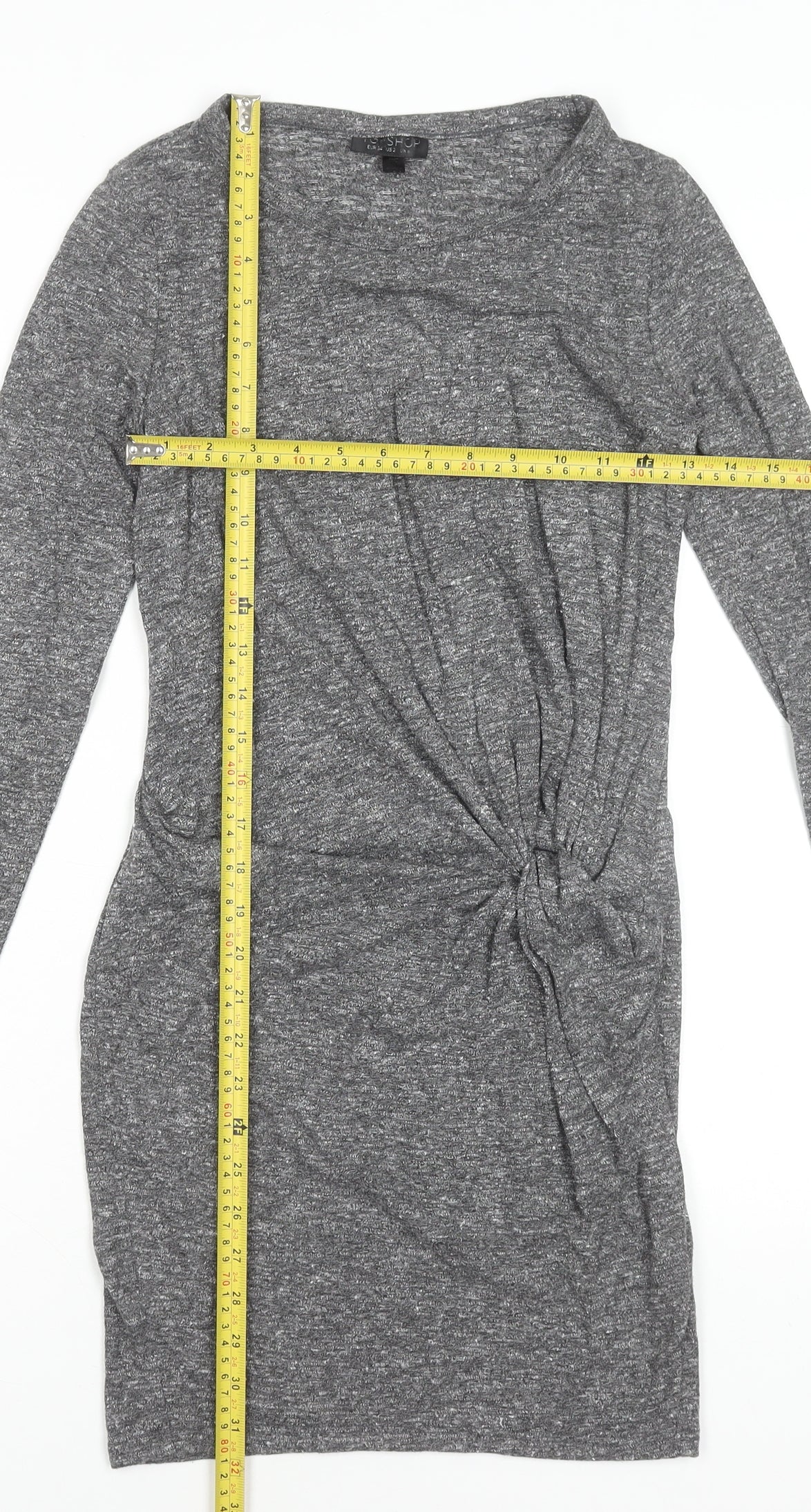 Topshop Women Grey Bodycon Ruched Jersey Dress Size 6