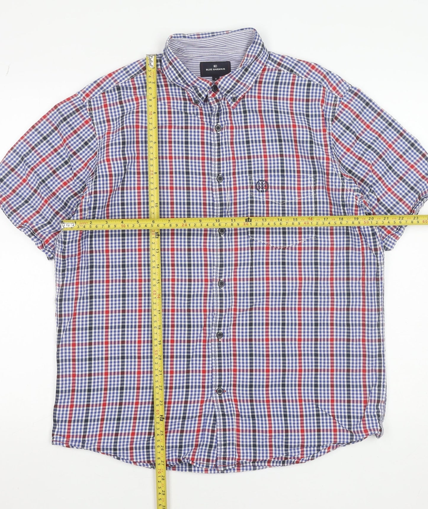 Marks and Spencer Men's Multicoloured Check Short Sleeve Cotton Button-Up Shirt M 38-40"