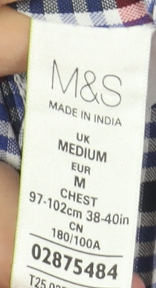 Marks and Spencer Men's Multicoloured Check Short Sleeve Cotton Button-Up Shirt M 38-40"
