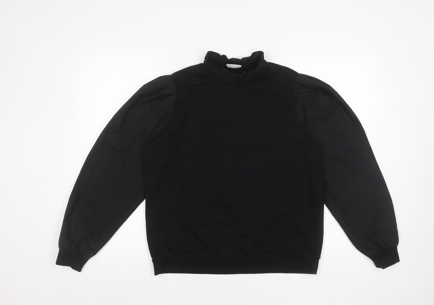 Vila Women Black Long Sleeve Ruffle Neck Pullover Sweatshirt Size M