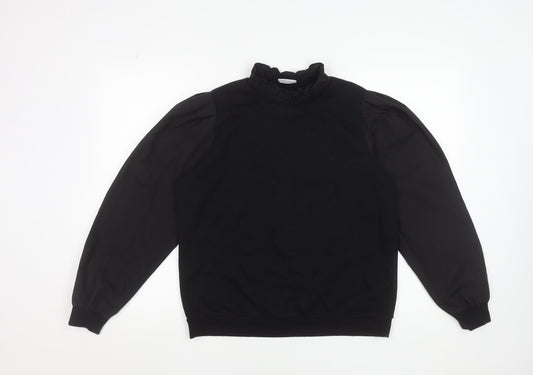 Vila Women Black Long Sleeve Ruffle Neck Pullover Sweatshirt Size M