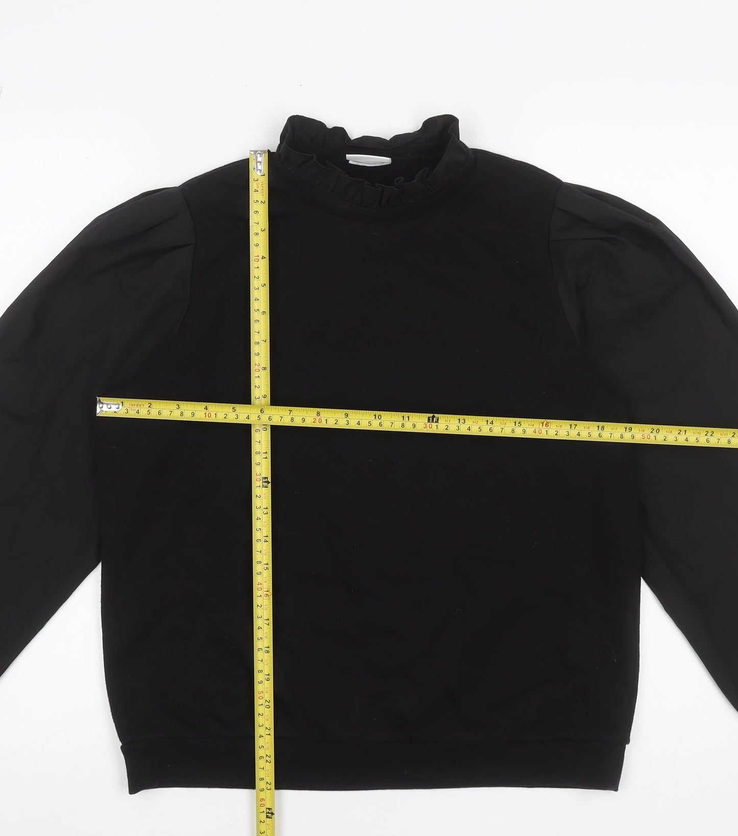 Vila Women Black Long Sleeve Ruffle Neck Pullover Sweatshirt Size M